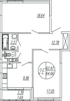 Объявление о продаже двухкомнатной квартиры, 64.66 м², 20 мин. до метро на транспорте, этаж 3 из 4. Фото 1