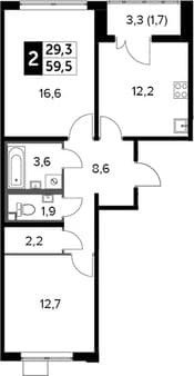 Продать двухкомнатную квартиру, 59.5 м², 10 мин. до метро на транспорте, этаж 22 из 25. Фото 1