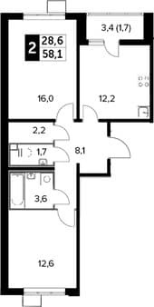 Продам двухкомнатную квартиру, 58.1 м², 10 мин. до метро на транспорте, этаж 18 из 25. Фото 7
