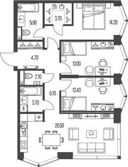 Продам трехкомнатную квартиру, 92.3 м², 15 мин. до метро пешком, этаж 29 из 34. Фото 6