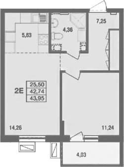 Продаем однокомнатную квартиру, 43.95 м², 40 мин. до метро на транспорте, этаж 2 из 15. Фото 1