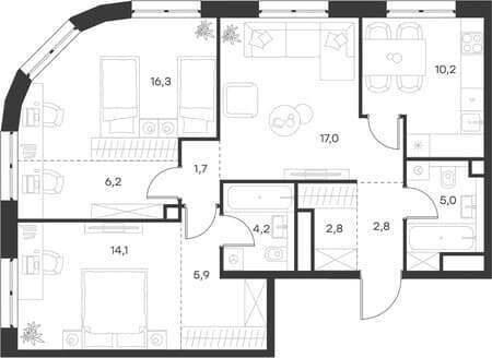 Продается трехкомнатная квартира, 85.1 м², 15 мин. до метро пешком, этаж 22 из 37. Фото 1