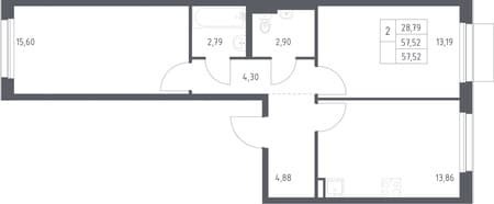 Продажа двухкомнатной квартиры, 57.52 м², 20 мин. до метро на транспорте, этаж 9 из 10. Фото 2