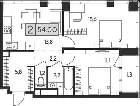 Продажа двухкомнатной квартиры, 54 м², 20 мин. до метро пешком, этаж 9 из 23. Фото 1