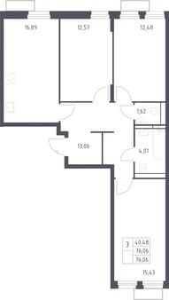 Продаем трехкомнатную квартиру, 76.06 м², 10 мин. до метро на транспорте, этаж 20 из 24. Фото 2