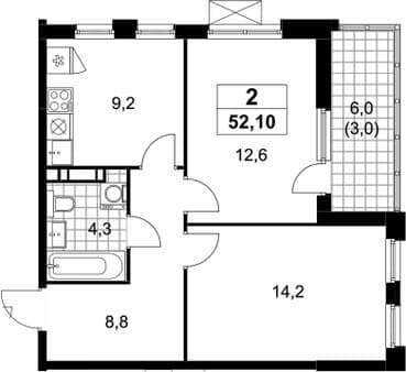 Продажа двухкомнатной квартиры, 52.1 м², 10 мин. до метро на транспорте, этаж 18 из 18. Фото 1