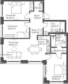 Продается трехкомнатная квартира, 93.7 м², 10 мин. до метро пешком, этаж 12 из 15. Фото 1