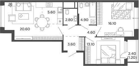 Продам двухкомнатную квартиру, 72.5 м², 15 мин. до метро на транспорте, этаж 5 из 22. Фото 1