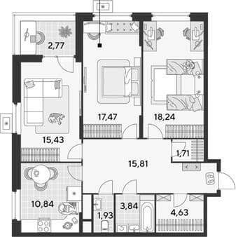 Продать трехкомнатную квартиру, 92.67 м², 20 мин. до метро пешком, этаж 23 из 25. Фото 7