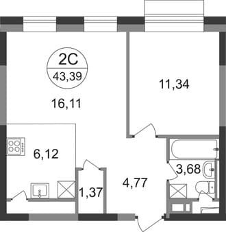 Продается двухкомнатная квартира, 43 м², этаж 15 из 22. Фото 1