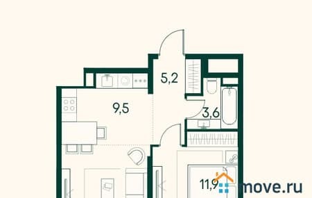 Продается однокомнатная квартира, 42.7 м², этаж 2 из 19. Фото 1