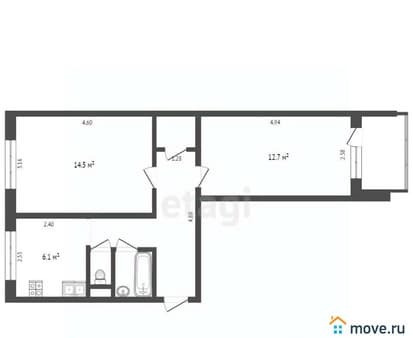Купить двухкомнатную квартиру, 45.7 м², этаж 1 из 9. Фото 3