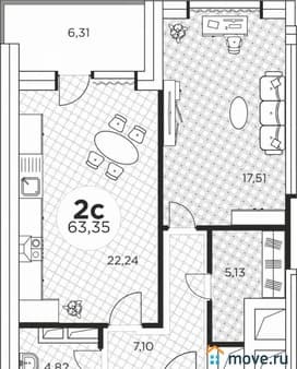 Продажа двухкомнатной квартиры, 63.3 м², этаж 12 из 18. Фото 6