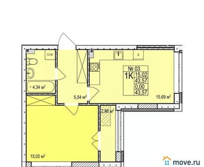 Продам однокомнатную квартиру, 43.57 м², этаж 1 из 24. Фото 1