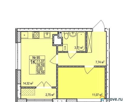 Объявление о продаже однокомнатной квартиры, 39.59 м², этаж 9 из 24. Фото 1