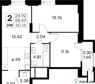 Продаю двухкомнатную квартиру, 60.14 м², этаж 5 из 32. Фото 1