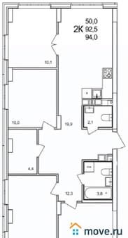 Продажа четырехкомнатной квартиры, 93.8 м², этаж 8 из 19. Фото 1
