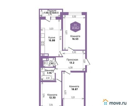 Купить трехкомнатную квартиру, 87.05 м², этаж 19 из 24. Фото 1