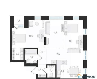 Продажа четырехкомнатной квартиры, 76.8 м², этаж 2 из 4. Фото 1