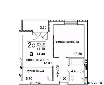Купить двухкомнатную квартиру, 44.4 м², этаж 3 из 8. Фото 1