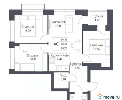 Продать четырехкомнатную квартиру, 68.48 м², этаж 3 из 18. Фото 1