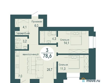 Продаю трехкомнатную квартиру, 78.6 м², этаж 17 из 17. Фото 1