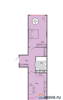 Продаю однокомнатную квартиру, 43.1 м², этаж 4 из 8. Фото 1