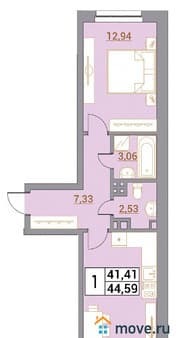 Продам однокомнатную квартиру, 44.59 м², этаж 3 из 5. Фото 1
