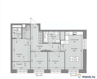 Купить четырехкомнатную квартиру, 62.62 м², этаж 17 из 25. Фото 1
