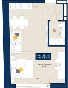 Купить однокомнатную квартиру, 38.52 м², этаж 2 из 5. Фото 1