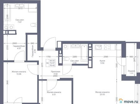 Купить трехкомнатную квартиру, 76.4 м², этаж 21 из 22. Фото 7