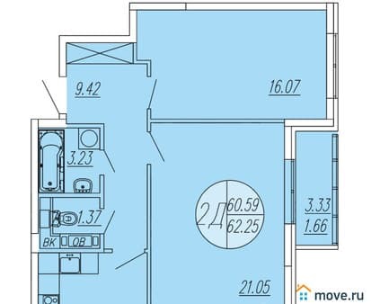 Объявление о продаже двухкомнатной квартиры, 62.25 м², этаж 4 из 4. Фото 1