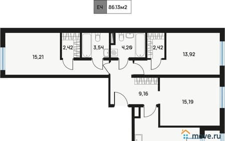 Продажа трехкомнатной квартиры, 86.06 м², этаж 8 из 9. Фото 1