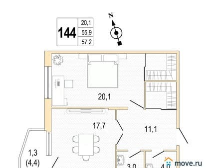 Продаем однокомнатную квартиру, 57.3 м², этаж 5 из 8. Фото 4