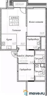 Продам двухкомнатную квартиру, 79.83 м², 15 мин. до метро пешком, этаж 9 из 9. Фото 1