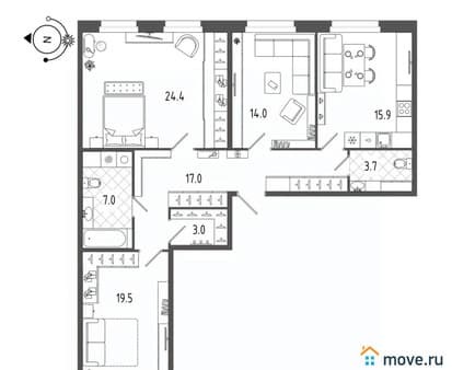 Продам трехкомнатную квартиру, 104.2 м², этаж 1 из 19. Фото 1