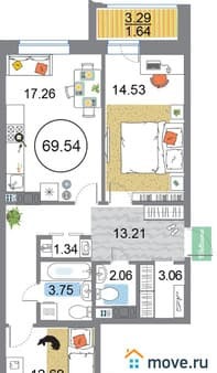 Продать двухкомнатную квартиру, 69.54 м², 15 мин. до метро на транспорте, этаж 8 из 12. Фото 2