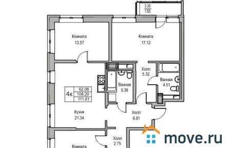 Купить четырехкомнатную квартиру, 108.2 м², этаж 6 из 23. Фото 1