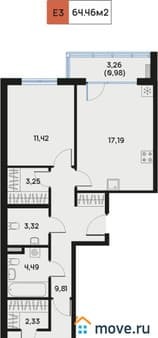 Продать двухкомнатную квартиру, 64.6 м², этаж 6 из 9. Фото 1