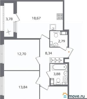 Объявление о продаже трехкомнатной квартиры, 77.53 м², 5 мин. до метро на транспорте, этаж 7 из 17. Фото 1