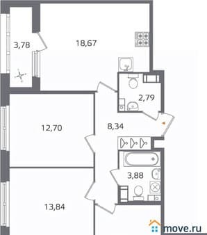 Продаем трехкомнатную квартиру, 77.53 м², 5 мин. до метро на транспорте, этаж 11 из 17. Фото 1