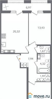 Продажа двухкомнатной квартиры, 68.69 м², 5 мин. до метро на транспорте, этаж 14 из 17. Фото 1