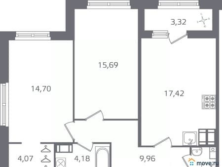 Объявление о продаже двухкомнатной квартиры, 69.61 м², этаж 13 из 17. Фото 1