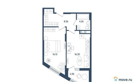 Продажа однокомнатных апартаментов, 47.73 м², этаж 5 из 6. Фото 1