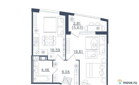 Продам однокомнатные апартаменты, 52.51 м², этаж 5 из 6. Фото 1