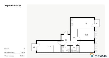 Купить трехкомнатную квартиру, 83.6 м², этаж 15 из 15. Фото 1