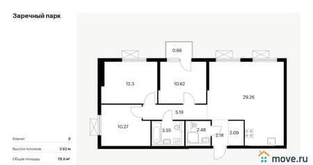 Продам трехкомнатную квартиру, 78.6 м², этаж 16 из 24. Фото 1