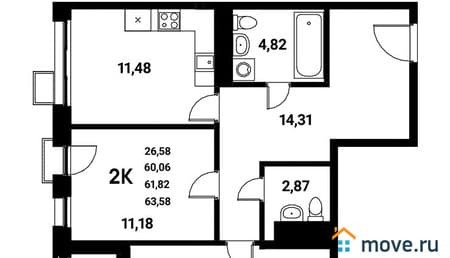 Продаю двухкомнатную квартиру, 61.82 м², этаж 15 из 21. Фото 1