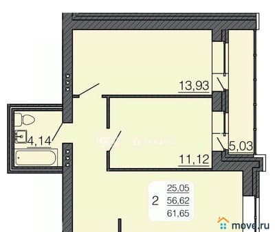 Продажа двухкомнатной квартиры, 61.65 м², этаж 1 из 3. Фото 1