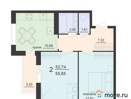 Продаем двухкомнатную квартиру, 55.65 м², этаж 15 из 20. Фото 1